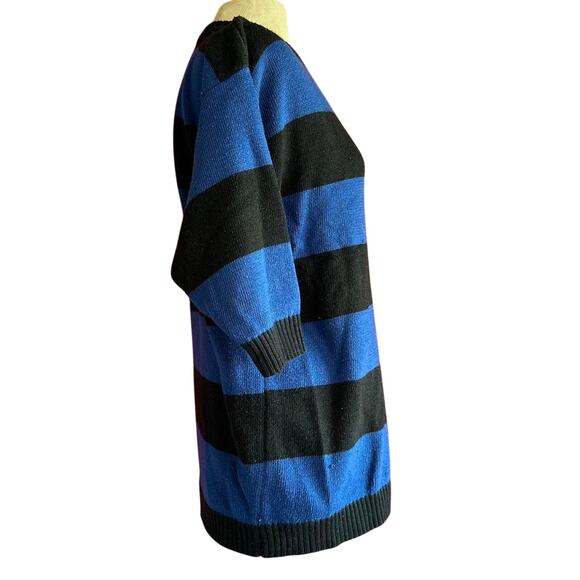 Vintage Sweater Womens Size Small Blue Black Striped Batwing Retro 80s Twee Indy - Picture 3 of 8